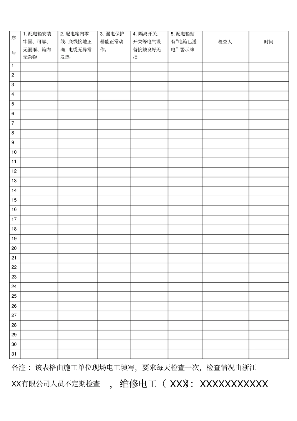 施工现场配电箱检查表_第1页