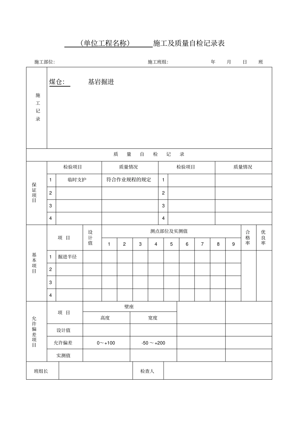 施工质量自检记录表_第1页