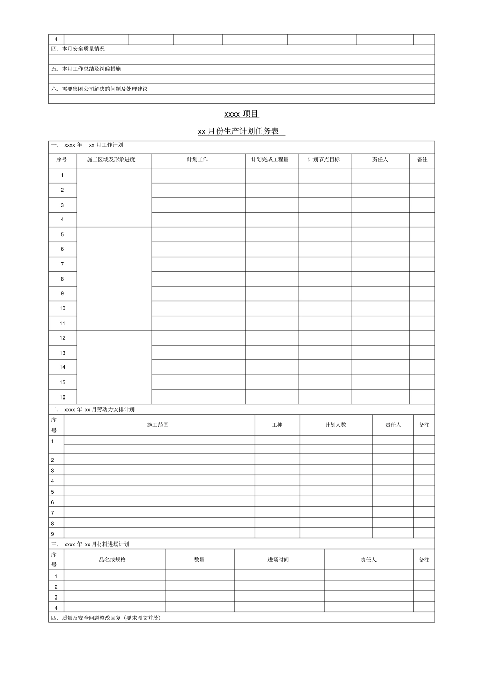施工项目月报表格_第2页