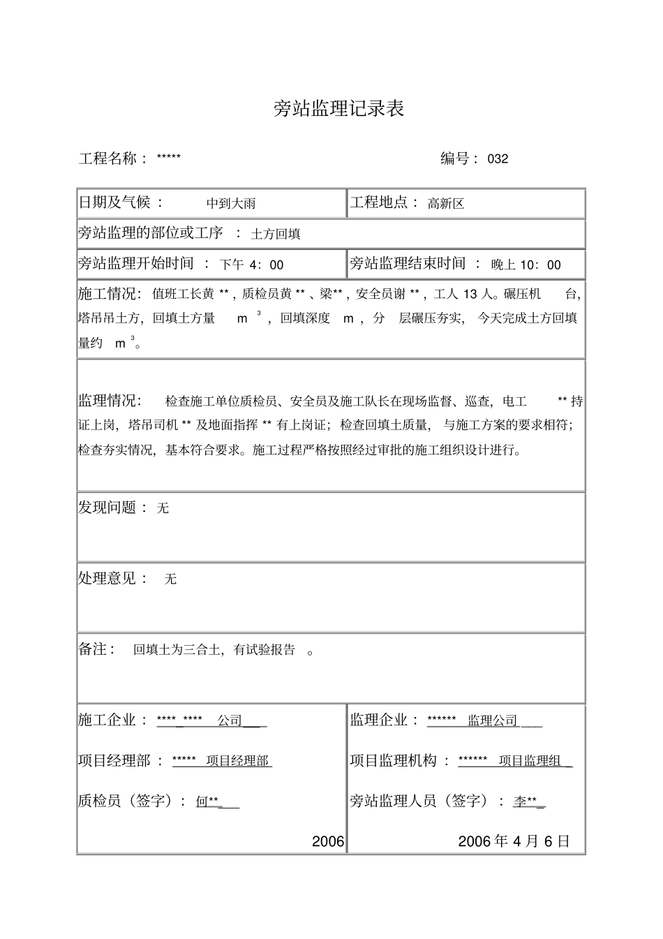 旁站监理记录表填写范例_第1页