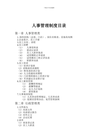 超市人事管理制度目录