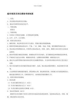 超市理货员岗位绩回效管理制度