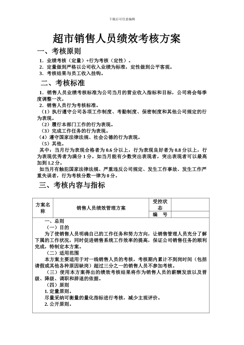 超市销售人员绩效考核方案_第1页