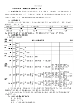 车间技工的薪资绩效考核管理办法