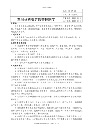 车间材料费定额管理制度