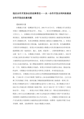 违反合作开发协议的法律责任――从一合作开发合同纠纷案谈合作开发应注意问题