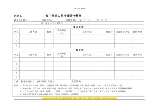 部门负责人月度绩效考核表