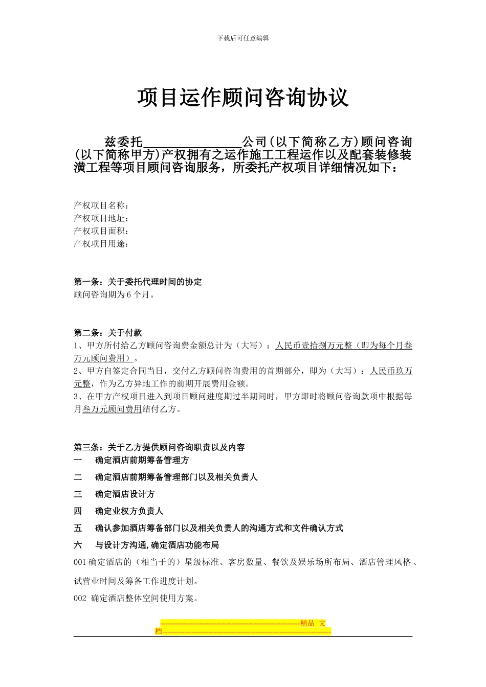酒店筹备期顾问职责协议范本Microsoft-Word-文档_第1页