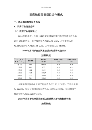 酒店融资租赁项目运作模式