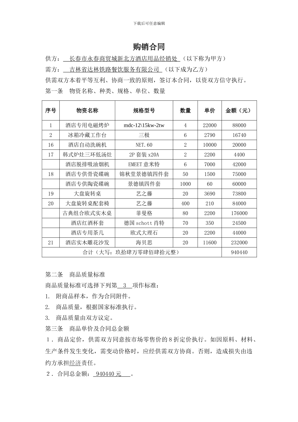 酒店购销合同样本_第1页