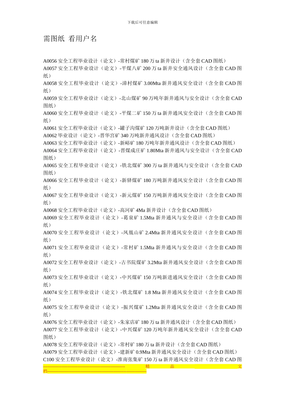 采矿采煤安全通风类毕业设计论文题目有全套图纸_第1页