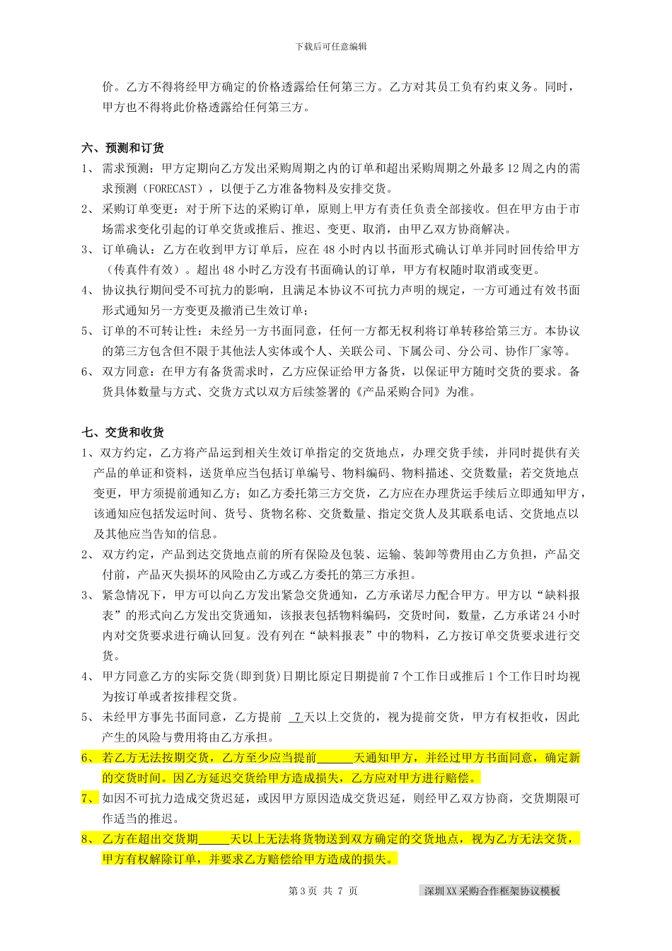 采购合作框架协议模板_第3页