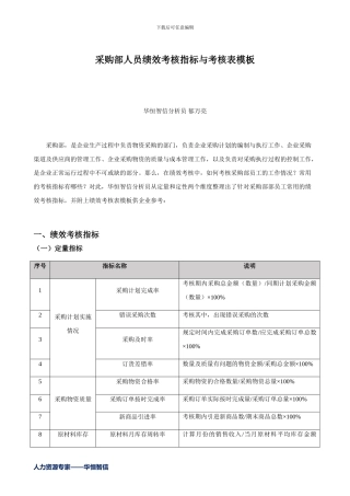 采购部人员绩效考核指标与考核表模板