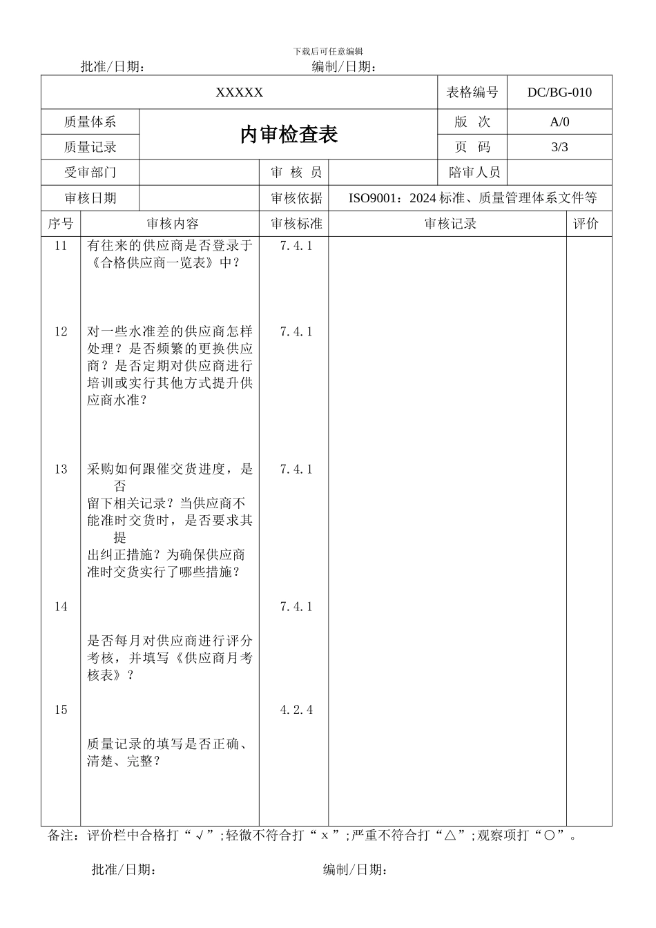 采购部内审检查表_第3页