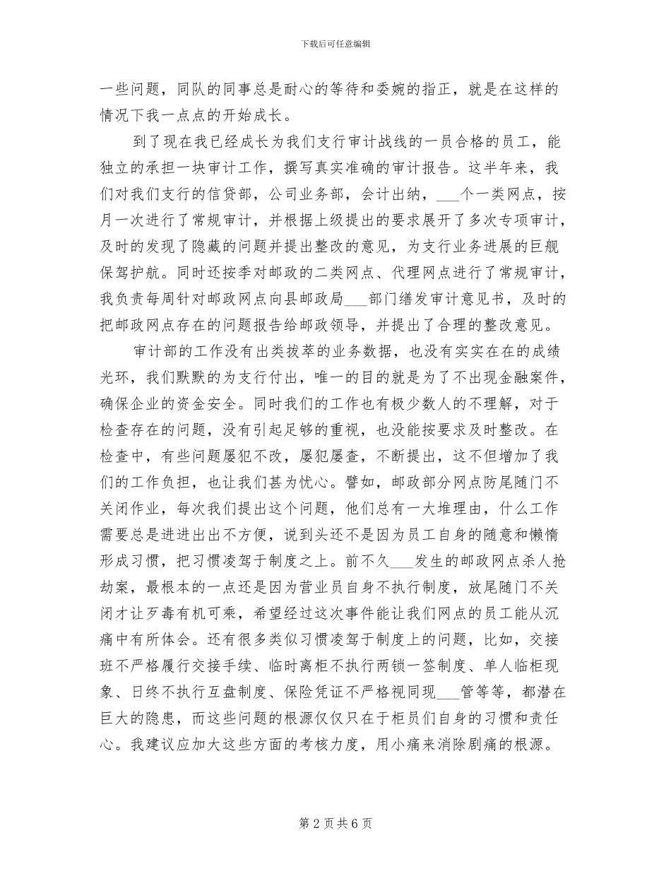 银行审计人员2024年工作总结_第2页