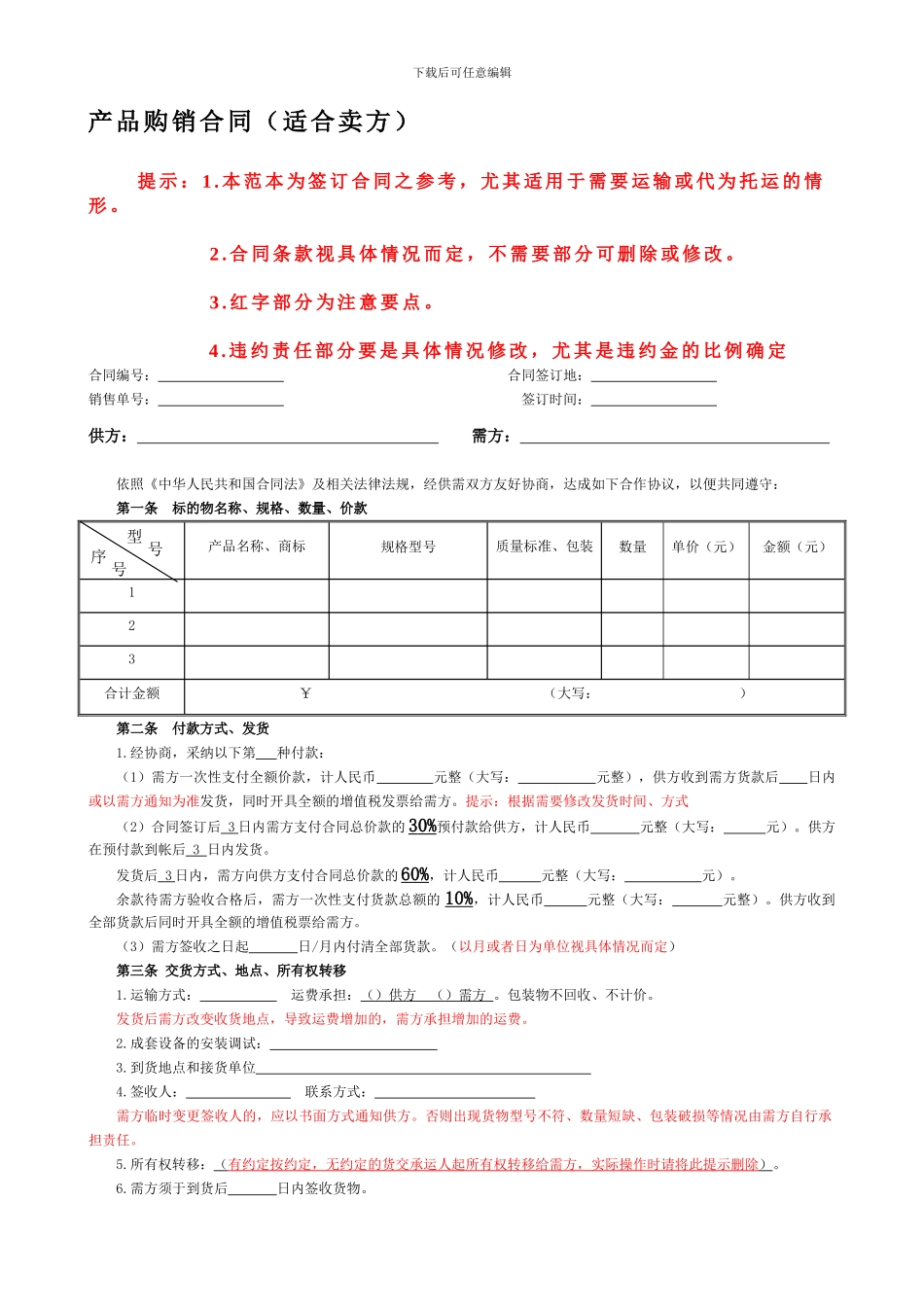 销售合同(适合卖方)_第1页