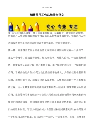 销售员月工作总结报告范文