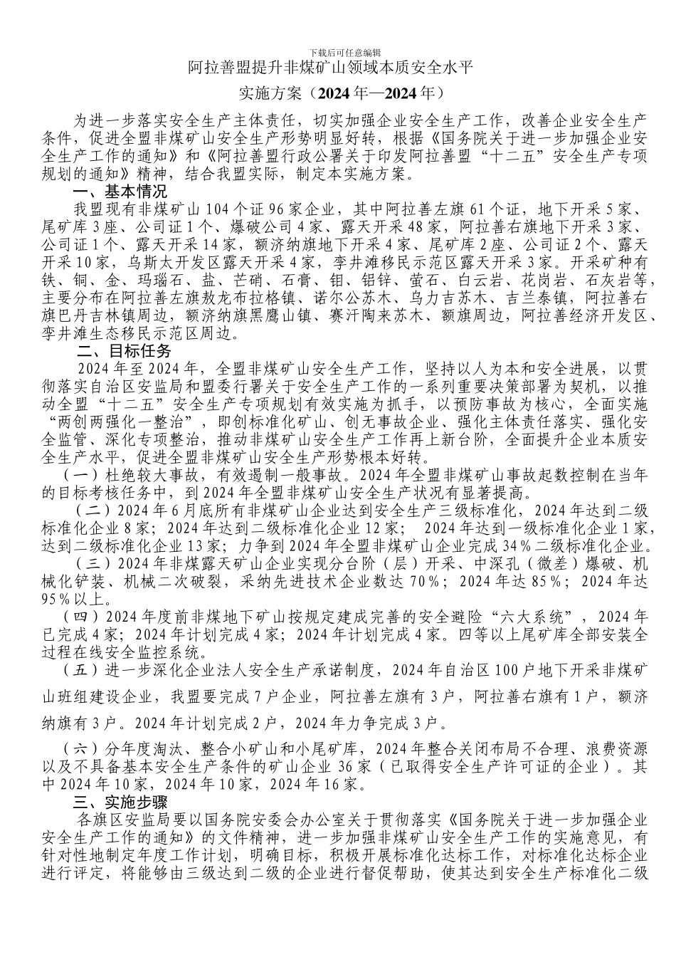 阿拉善盟提升非煤矿山领域本质安全水平._第1页