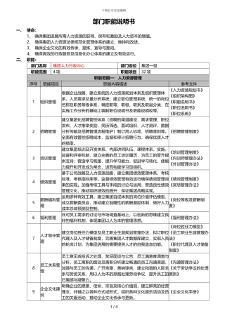 集团人力行政中心职能说明书