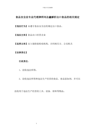 食品安全法专业代理律师刘志鑫解析出口食品的相关规定