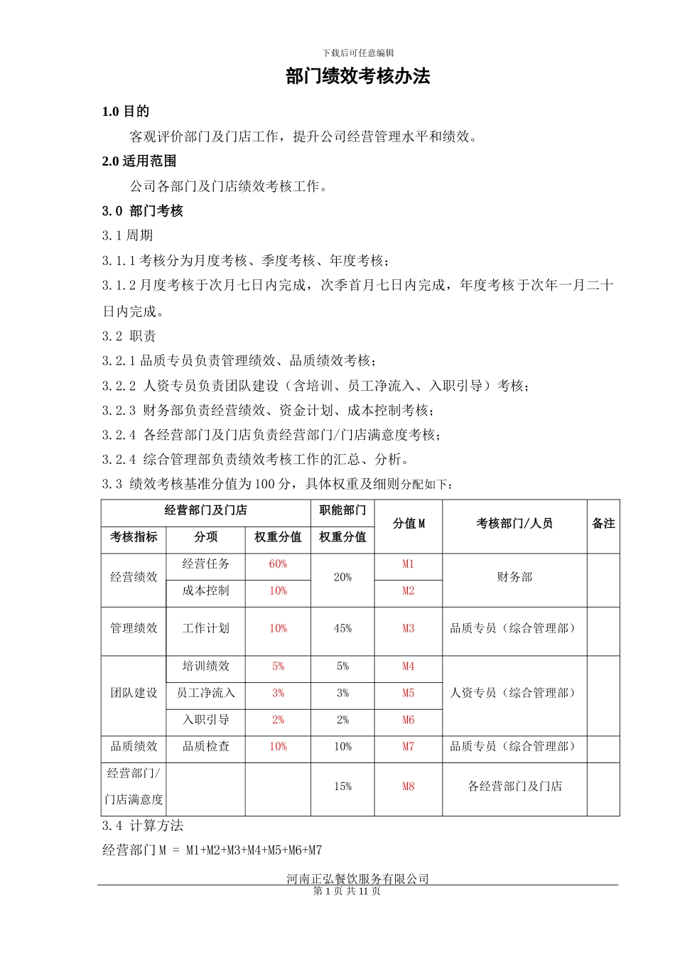 餐饮公司绩效考核办法_第1页