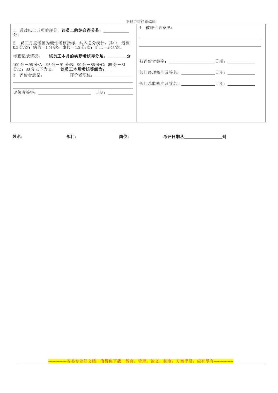 餐饮传菜员绩效考核表821_第3页