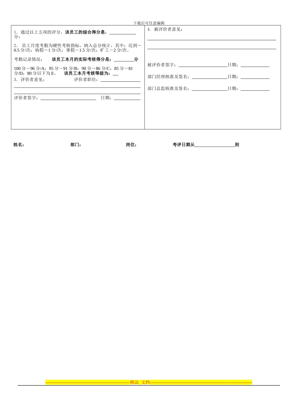 餐饮迎宾员绩效考核表83111_第3页