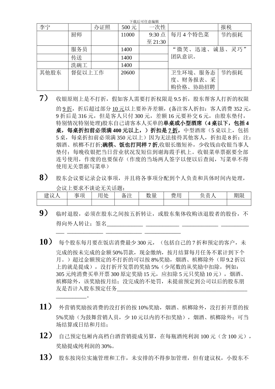饭店合伙股东协议_第2页