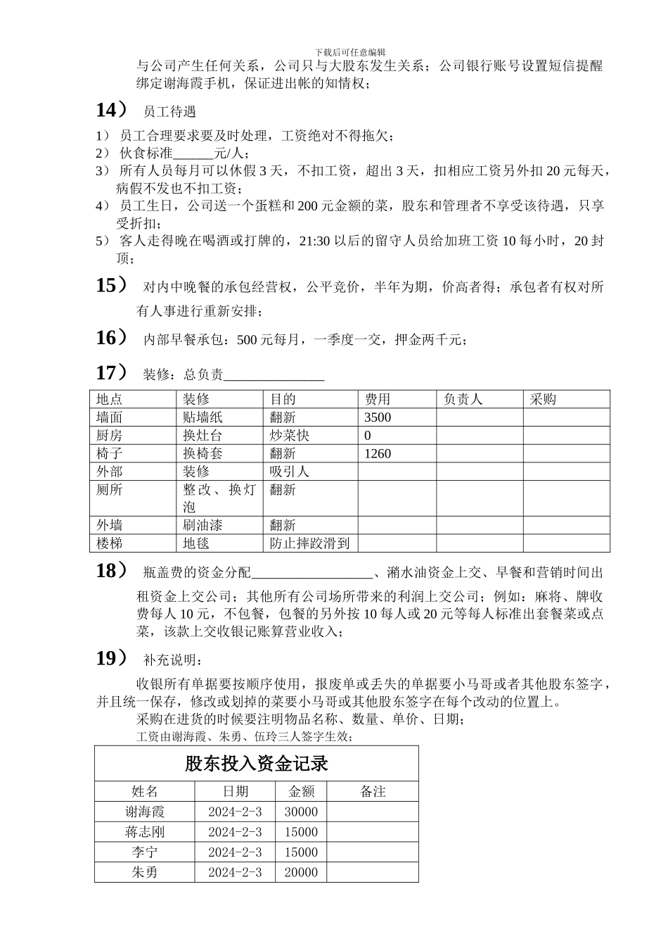 饭店合伙股东协议_第3页