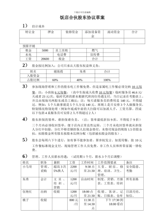 饭店合伙股东协议