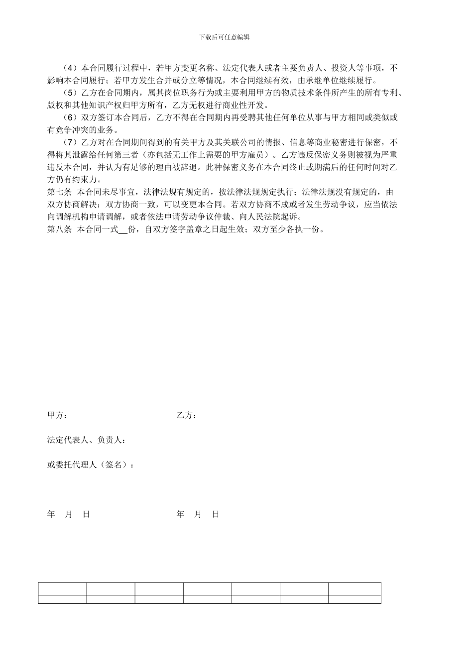 饭店员工劳动合同书_第3页