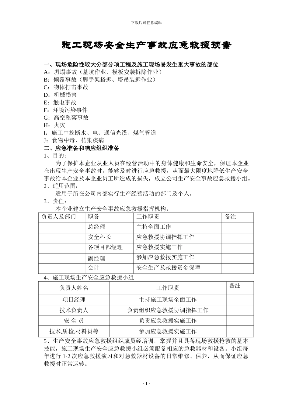 ()施工现场事故应急救援预案_第1页