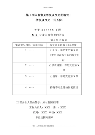 (施工图审查意见答复及变更的格式)