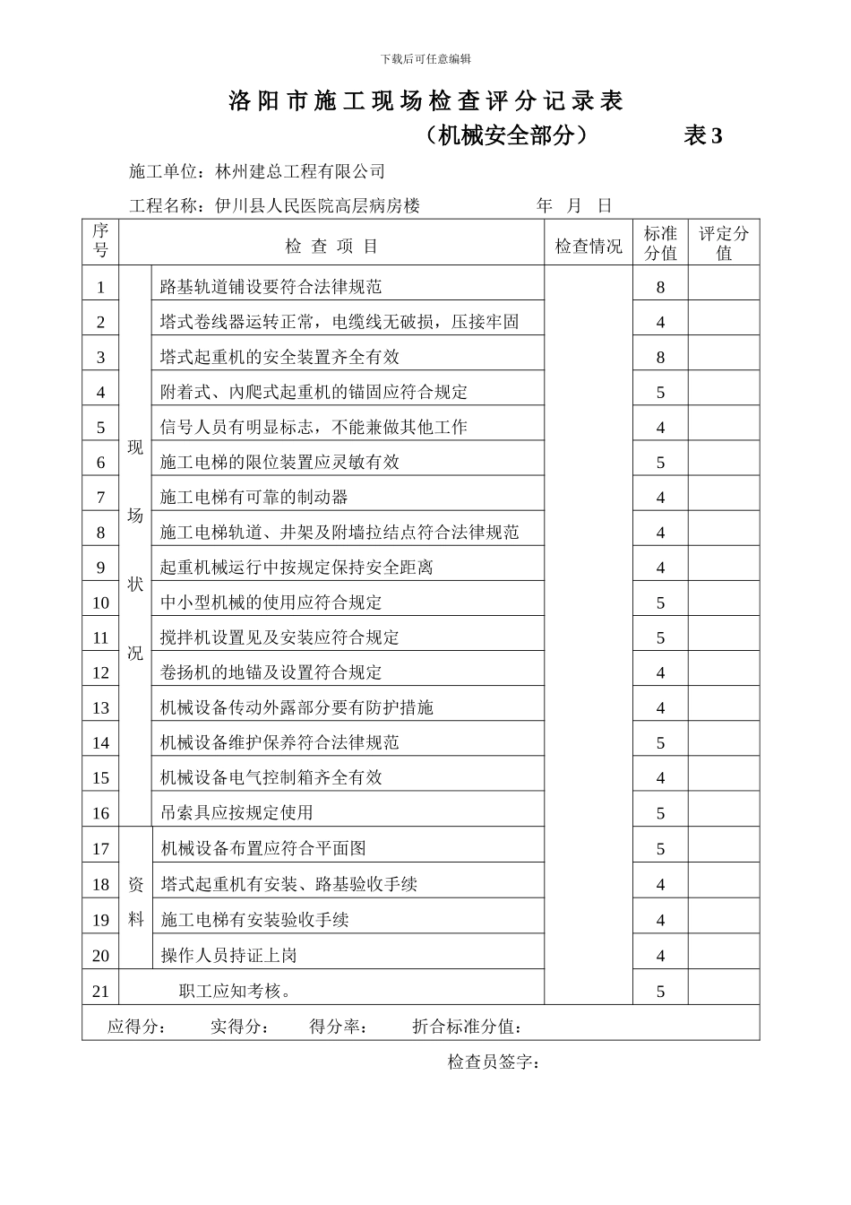 010-各种施工机械月检查表_第2页