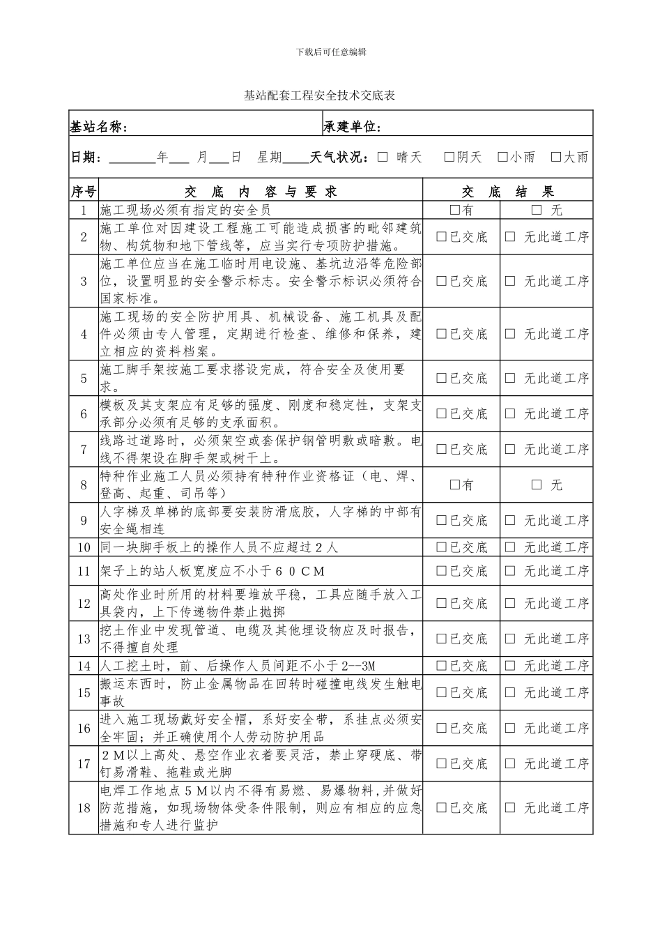 06基站配套工程安全技术交底表_第1页