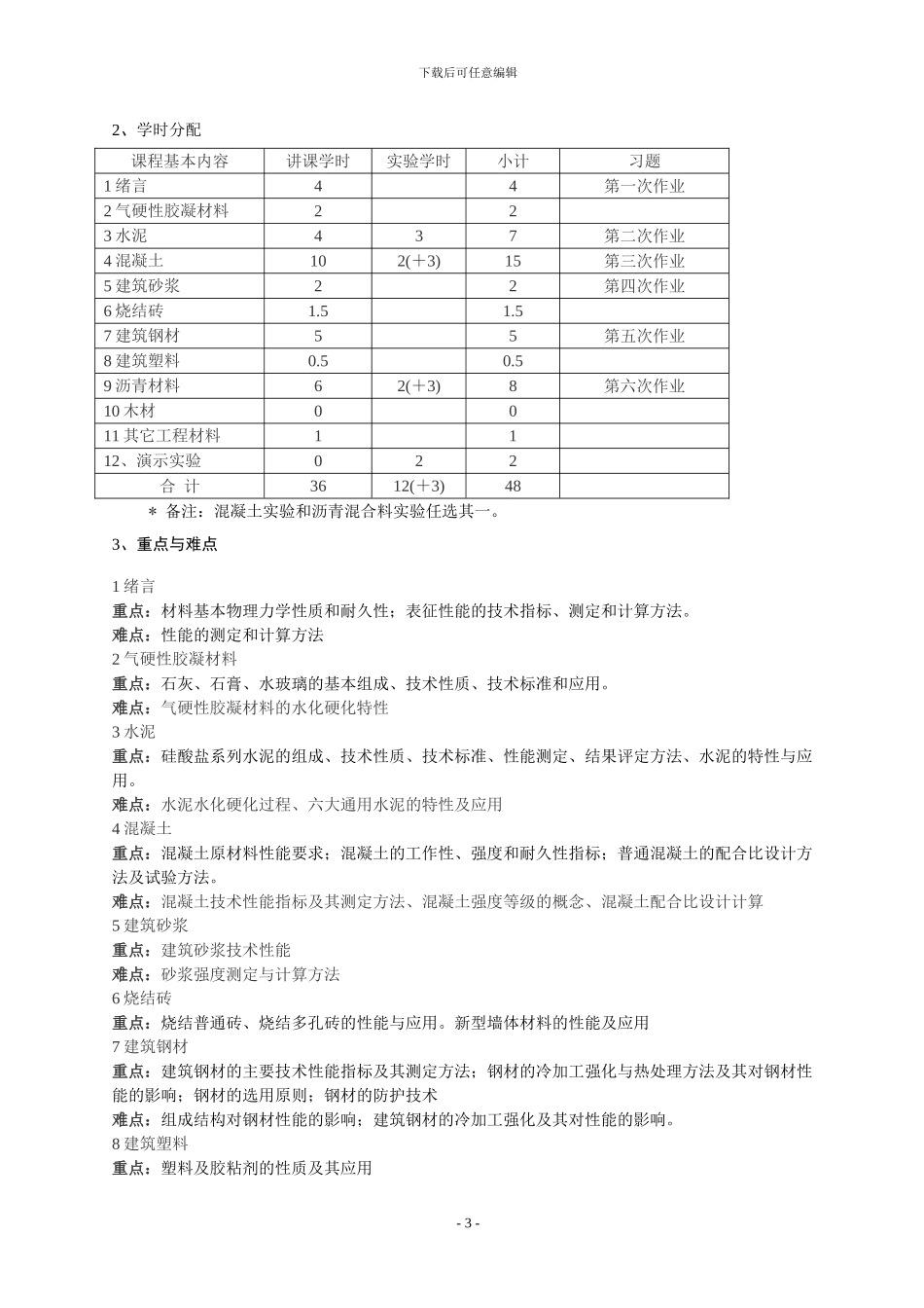 07《土木工程材料》教学大纲和实验大纲_第3页