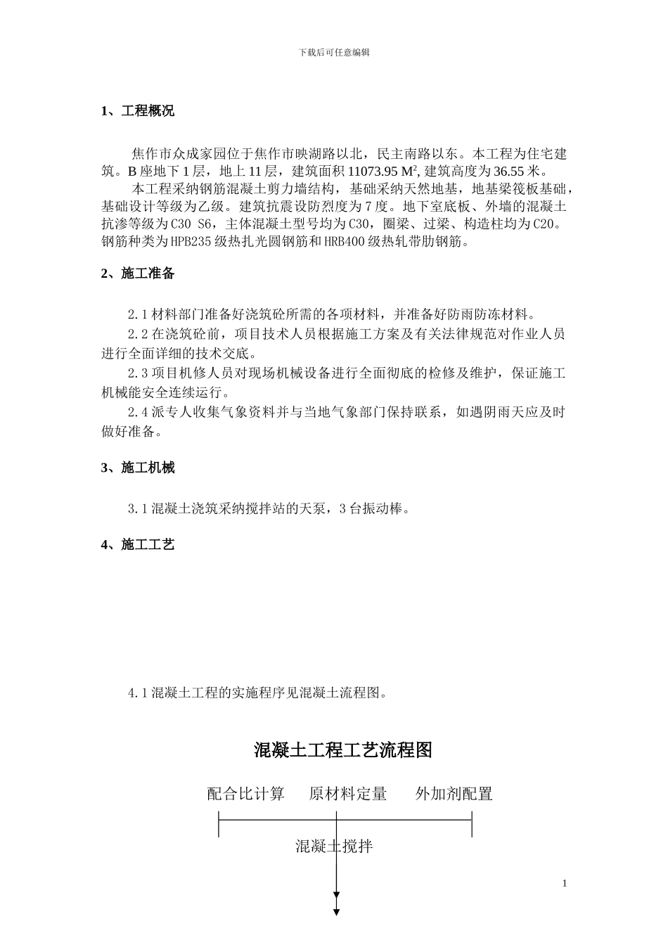 13#楼砼工程作业指导书_第1页