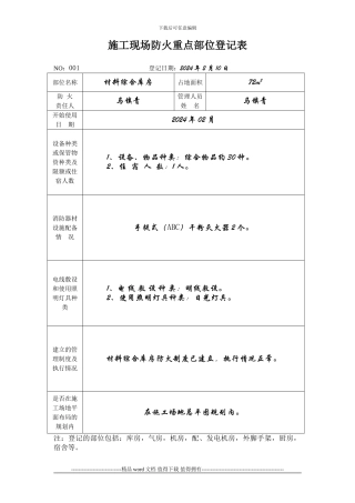 2-2--施工现场防火重点部位登记表