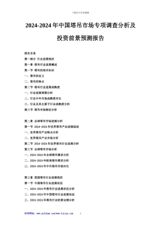 2024-2024年中国塔吊市场专项调查分析及投资前景预测报告