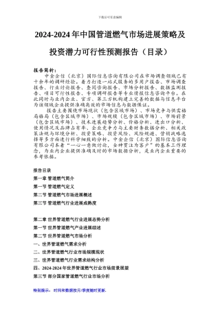 2024-2024年中国管道燃气市场发展策略及投资潜力可行性预测报告