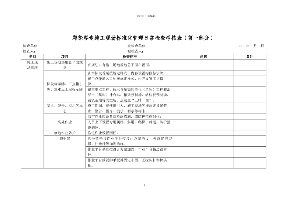 2024-5-2-郑徐客专施工现场标准化管理实施办法日常检查考核表2_第2页
