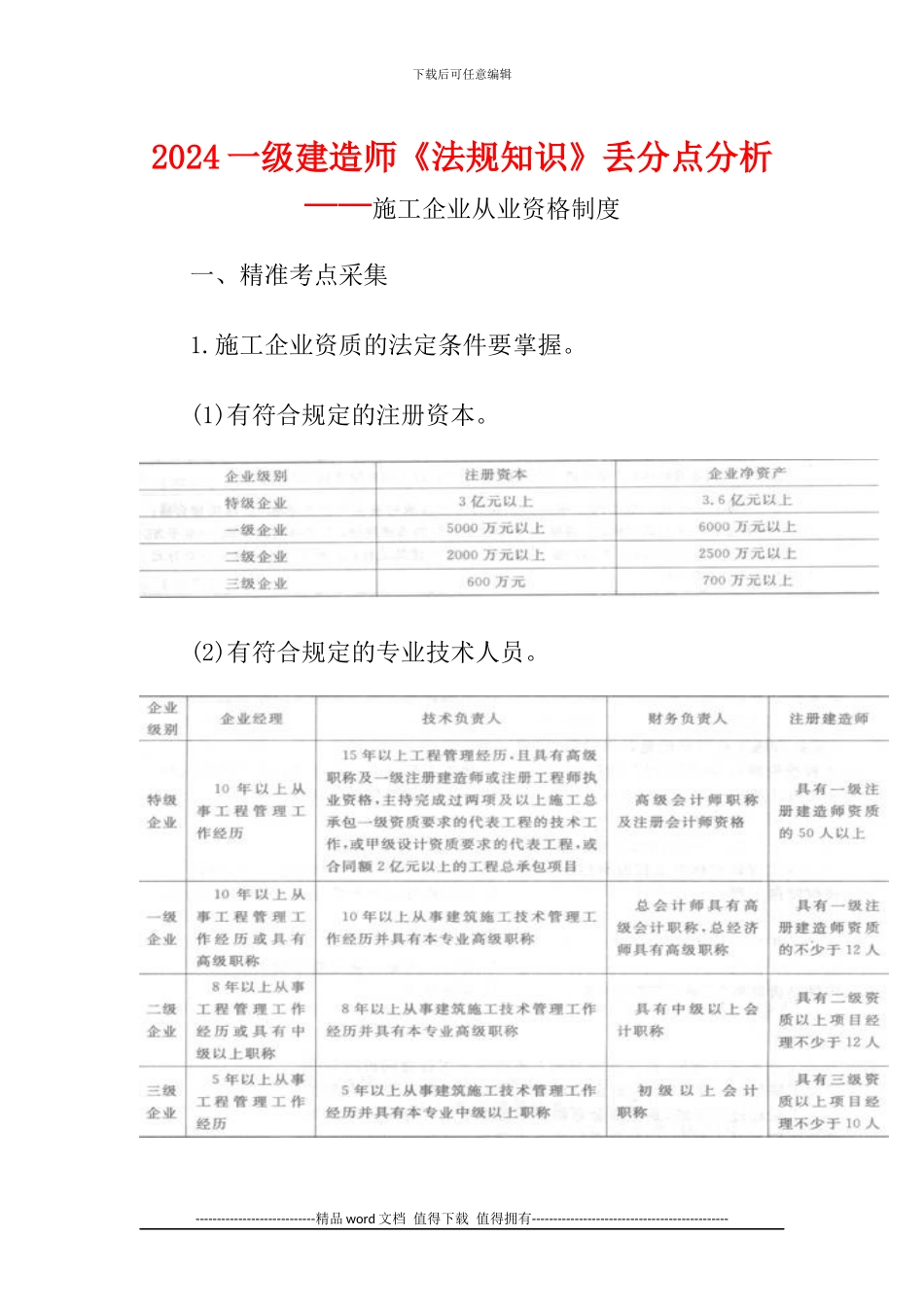 2024一级建造师《法规知识》丢分点分析：施工企业从业资格制度_第1页