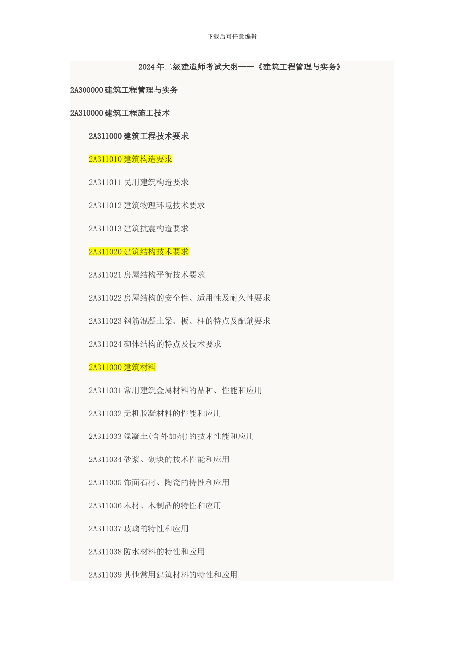 2024年二级建造师《建筑工程实务》考试大纲_第1页