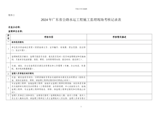 2024年广东省公路水运工程施工监理现场考核记录表