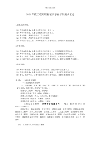2024年度工程师职称证书毕业年限要求汇总