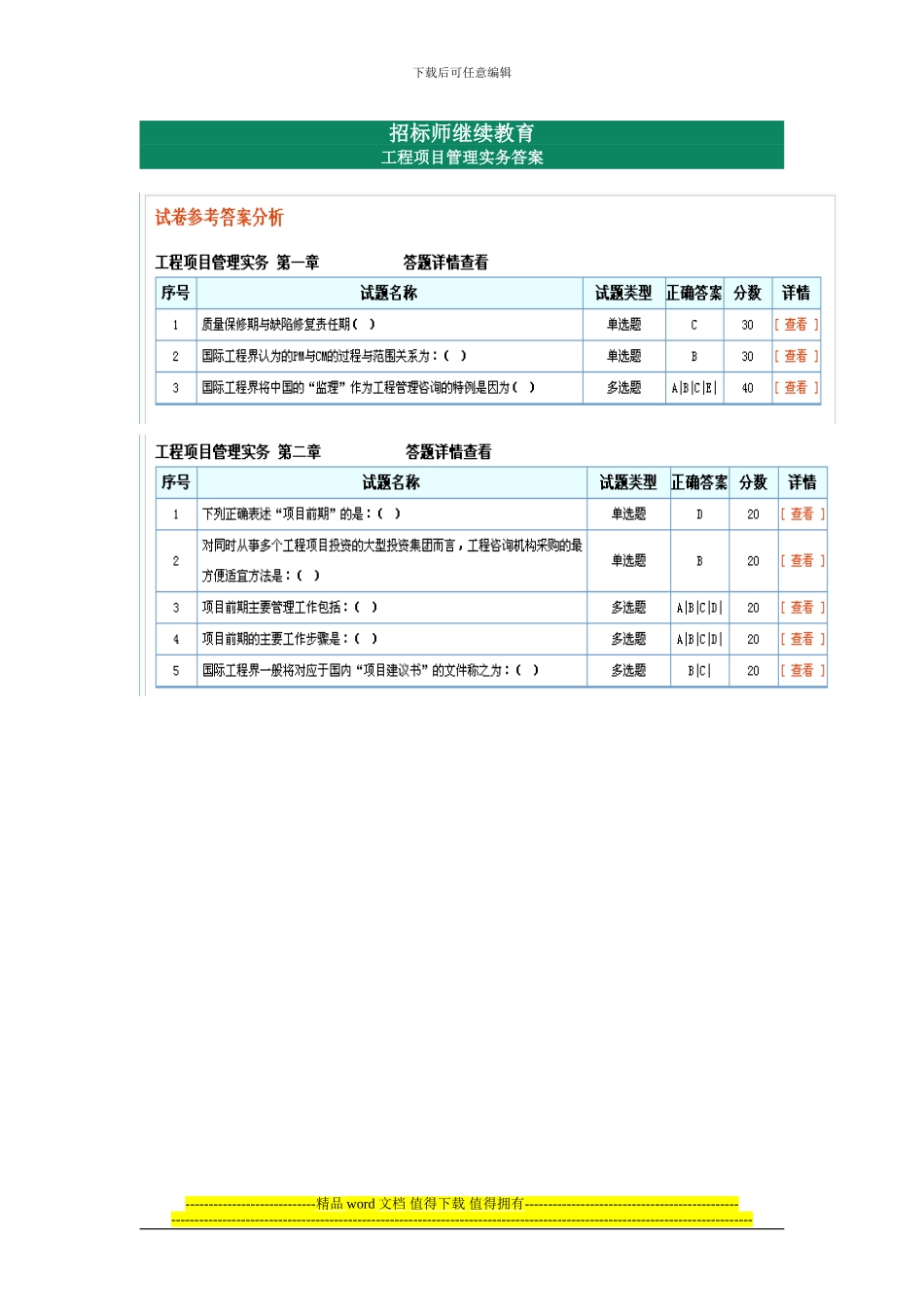 2024年招标师继续教育-工程项目管理实务答案_第1页