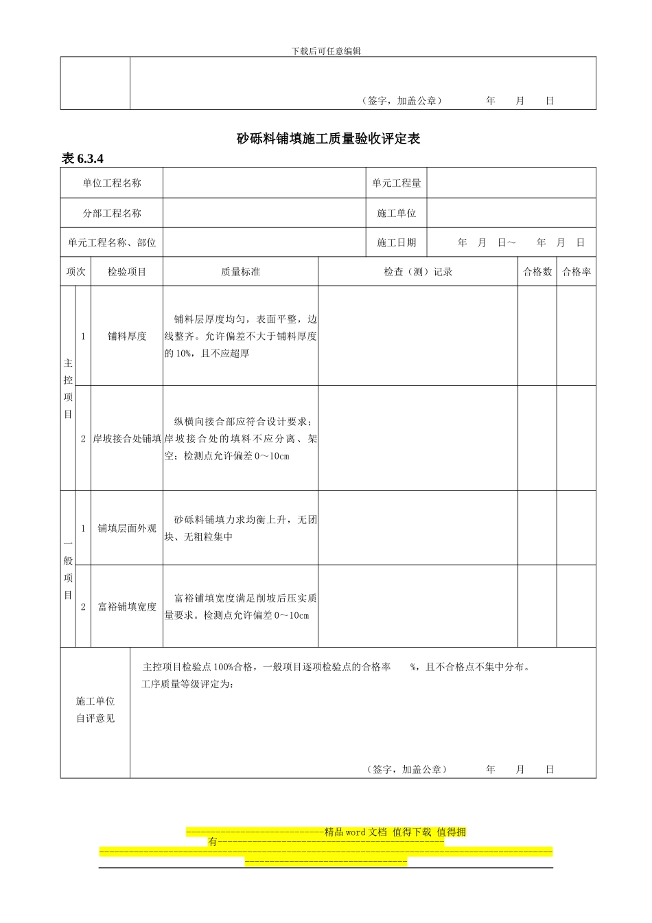 2024年新版砂砾料铺填施工质量验收评定表_第2页