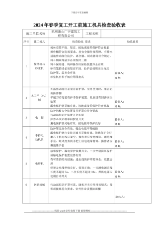 2024年春季复工开工前施工机具检查验收表
