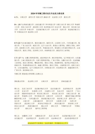 2024年车辆工程研究生专业实力排名表