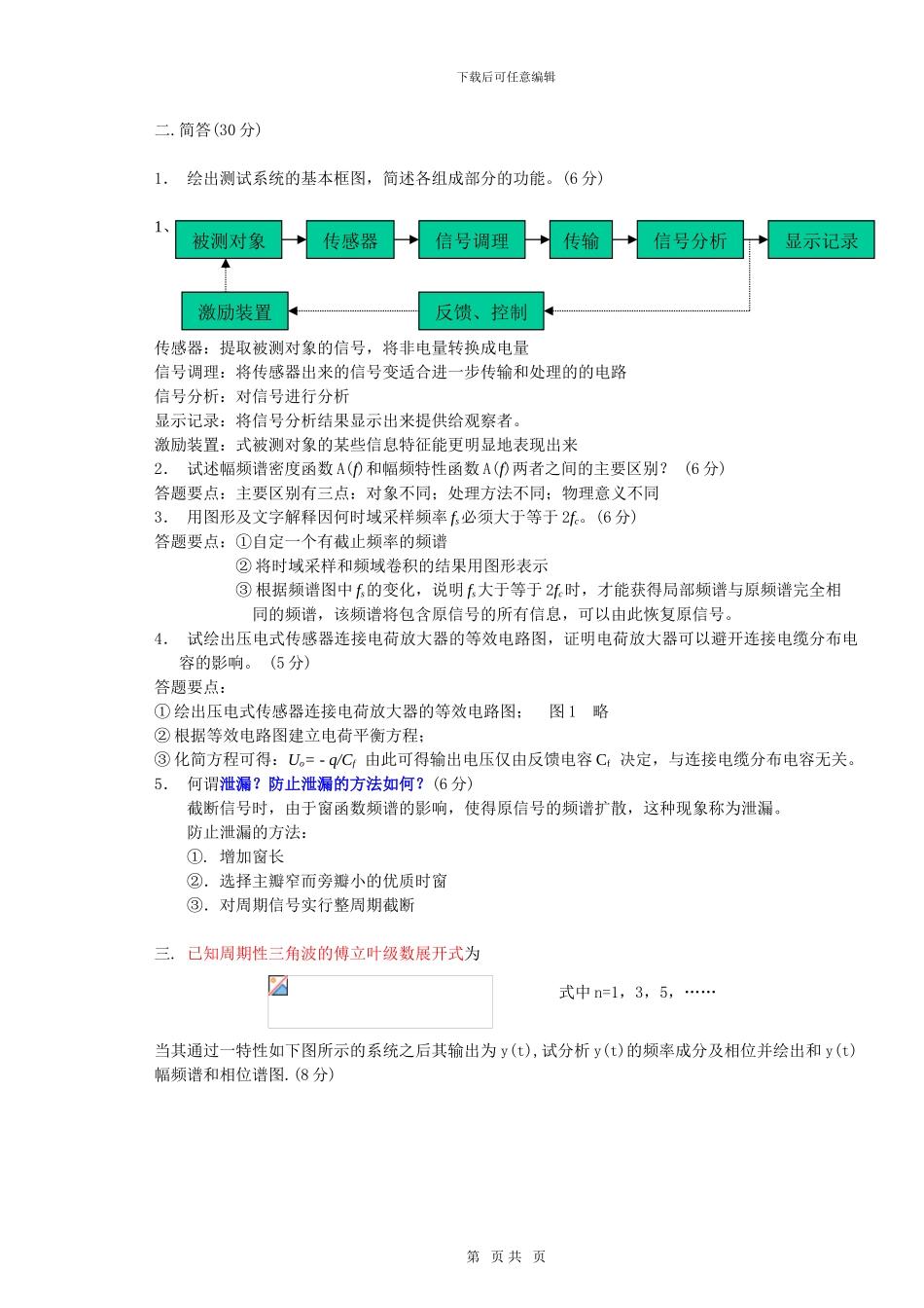 2024机械工程测试技术试题卷A参考答案_第2页